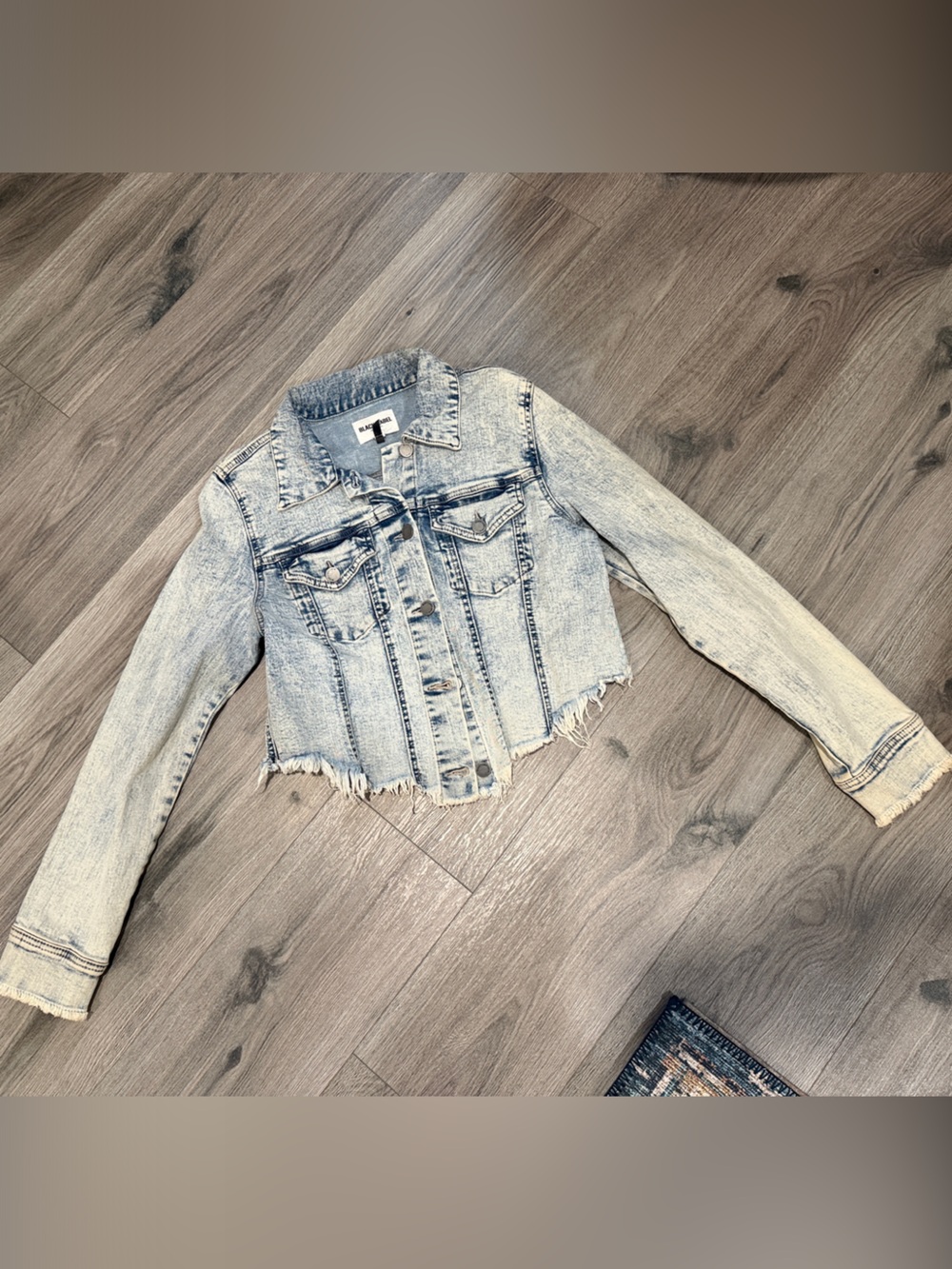 Black Label Light Blue Denim Jacket with Distressed Hem